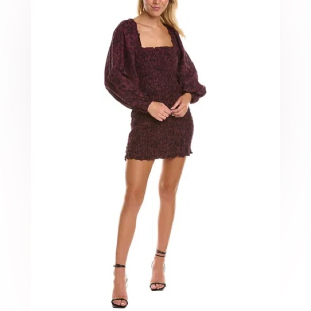 Free People Smock It To Me Long Sleeve Minidress in Hazelnut Combo